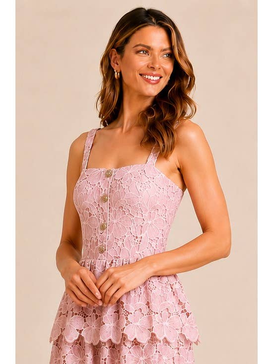 Floral Embroidered Peplum Midi Dress - Pink