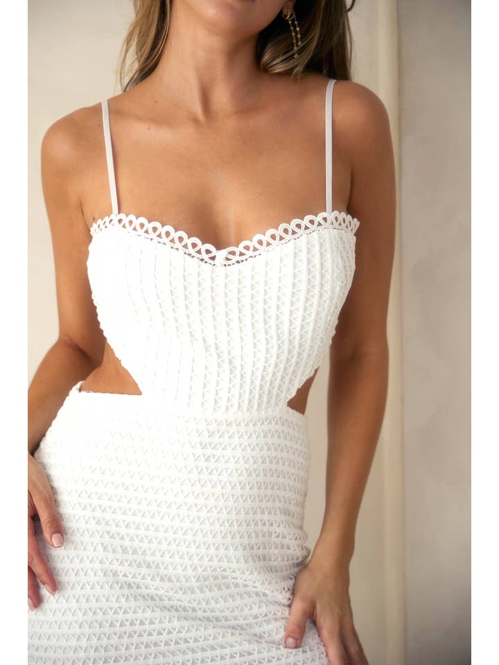 Crochet Cutout Mermaid Midi Dress - White