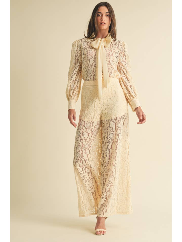 Wide Leg Lace Pants - Cream