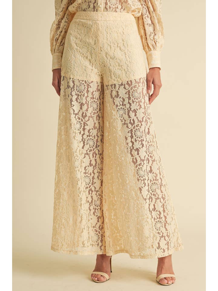 Wide Leg Lace Pants - Cream