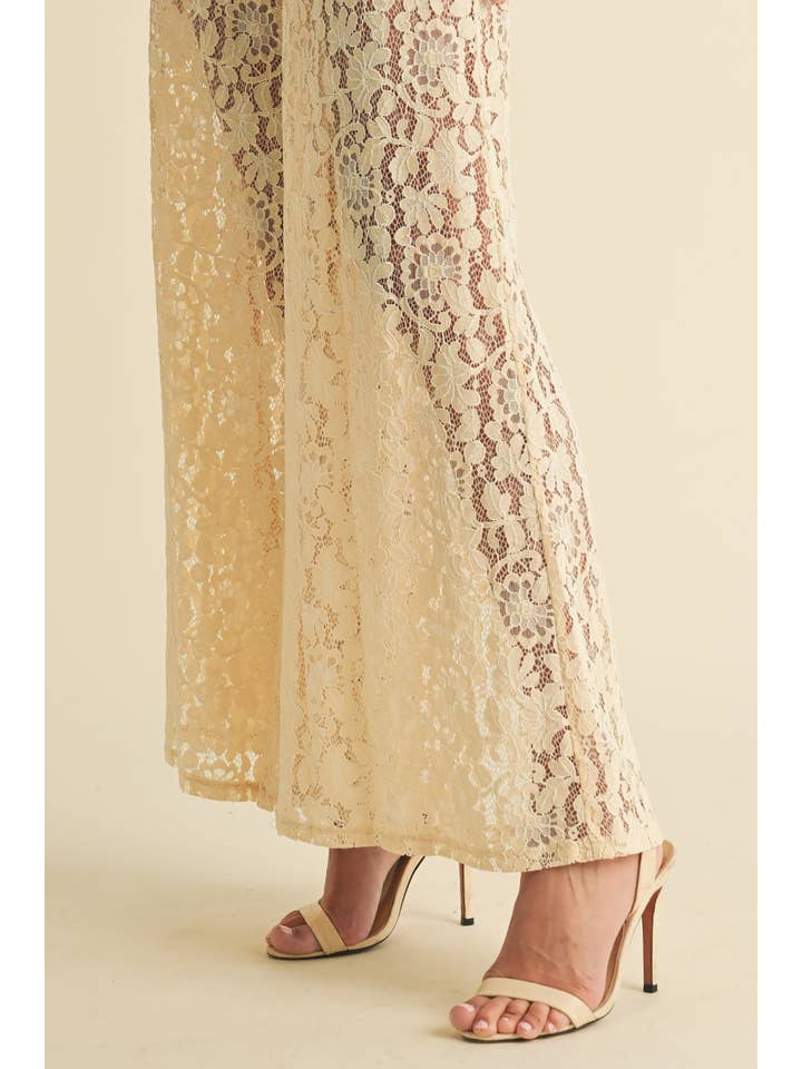 Wide Leg Lace Pants - Cream