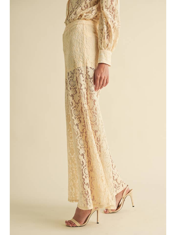 Wide Leg Lace Pants - Cream