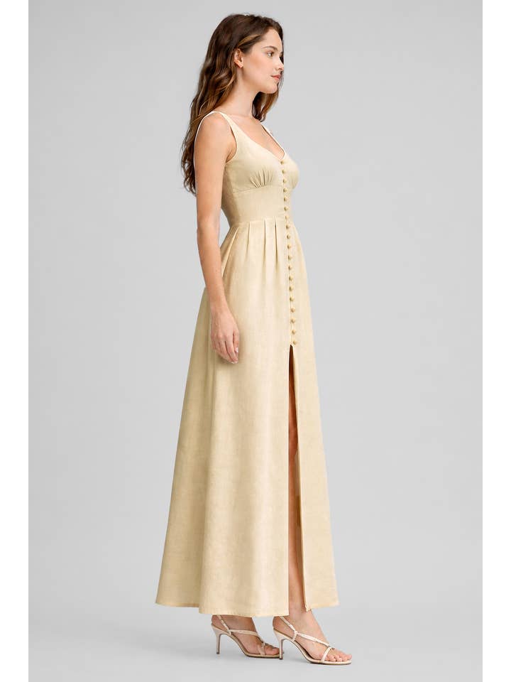 Button Front Bow Back Maxi Dress - Cream