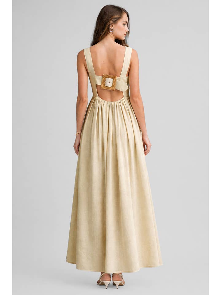 Button Front Bow Back Maxi Dress - Cream