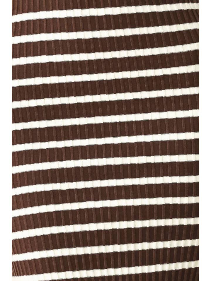 Ribbed Short Sleeve Knit Midi Dress - Brown / White