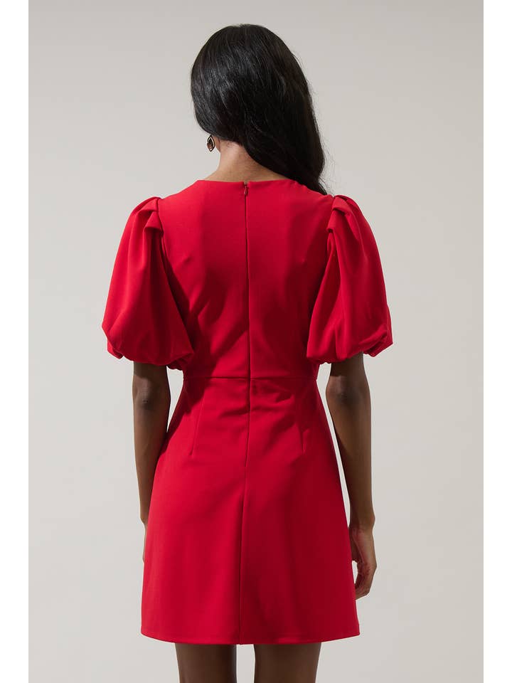 Cherry Belle Pearl Bow Mini Dress - Red