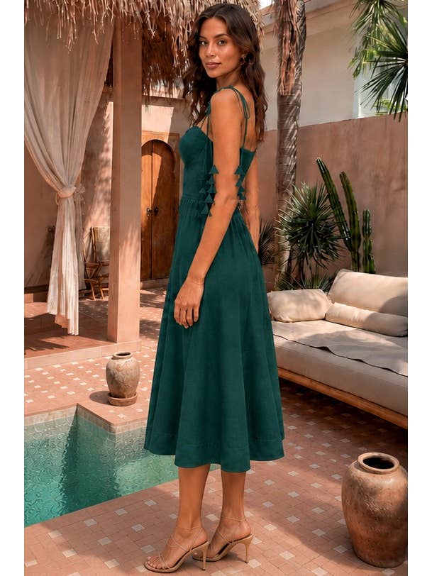 Enchanted Leaf Tie Midi Dress - Hunter Green