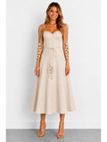 Enchanted Leaf Tie Midi Dress - Beige