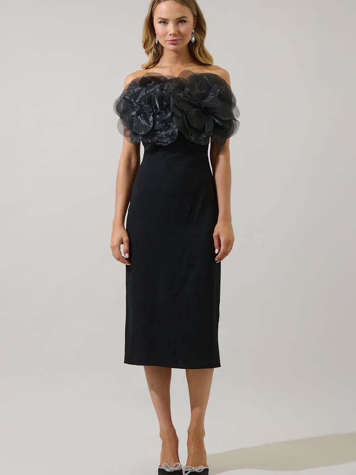 Kailany Organza Flower Maxi Dress - Black