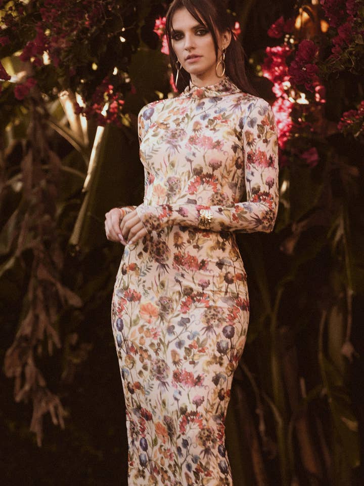 Alana Funnel Neck Mesh Maxi Dress - Garden Muse