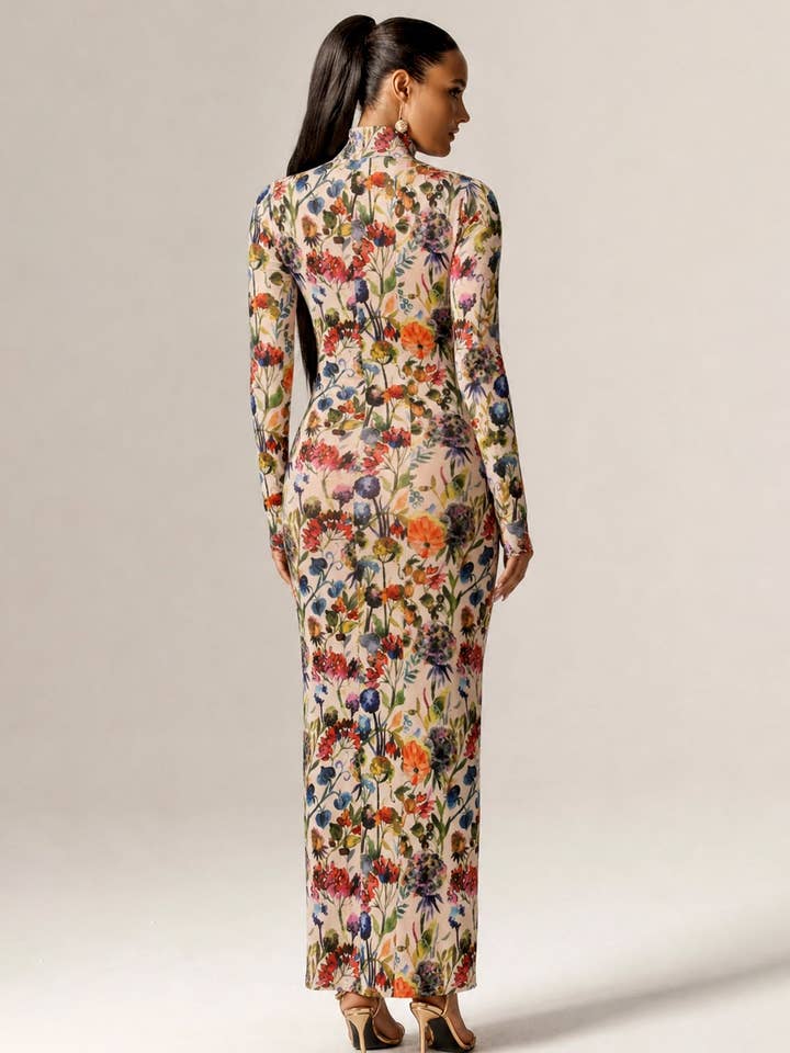 Alana Funnel Neck Mesh Maxi Dress - Garden Muse