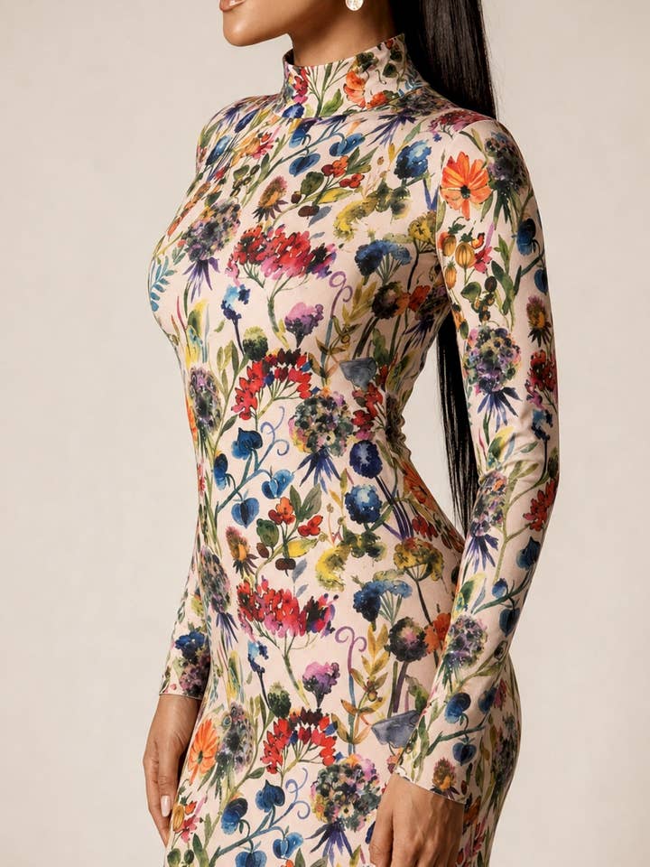 Alana Funnel Neck Mesh Maxi Dress - Garden Muse