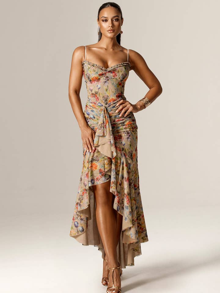 Candice Ruffled Mesh Maxi Dress - Garden Muse
