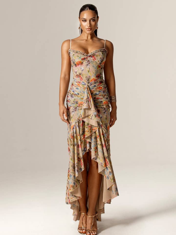 Candice Ruffled Mesh Maxi Dress - Garden Muse