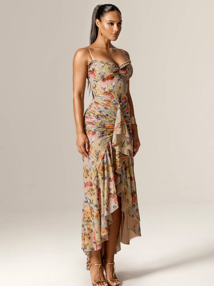 Candice Ruffled Mesh Maxi Dress - Garden Muse
