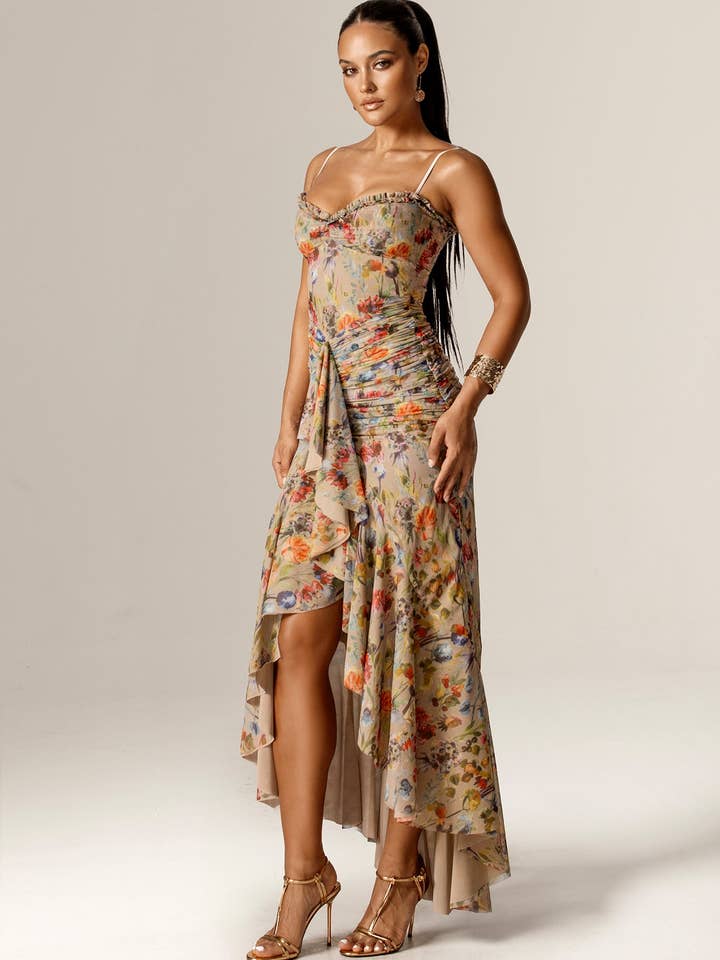 Candice Ruffled Mesh Maxi Dress - Garden Muse
