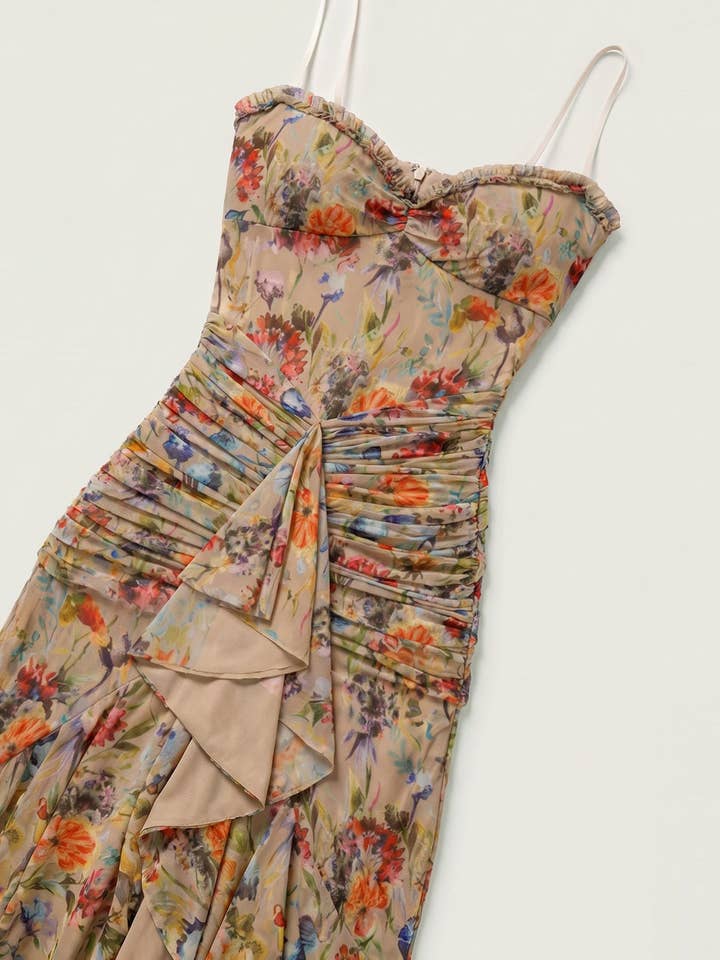 Candice Ruffled Mesh Maxi Dress - Garden Muse