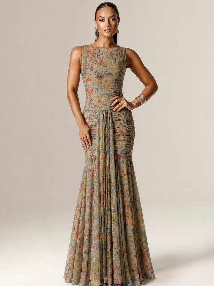 Lynda Scoop Neck Mesh Maxi Dress - Botanical Garden