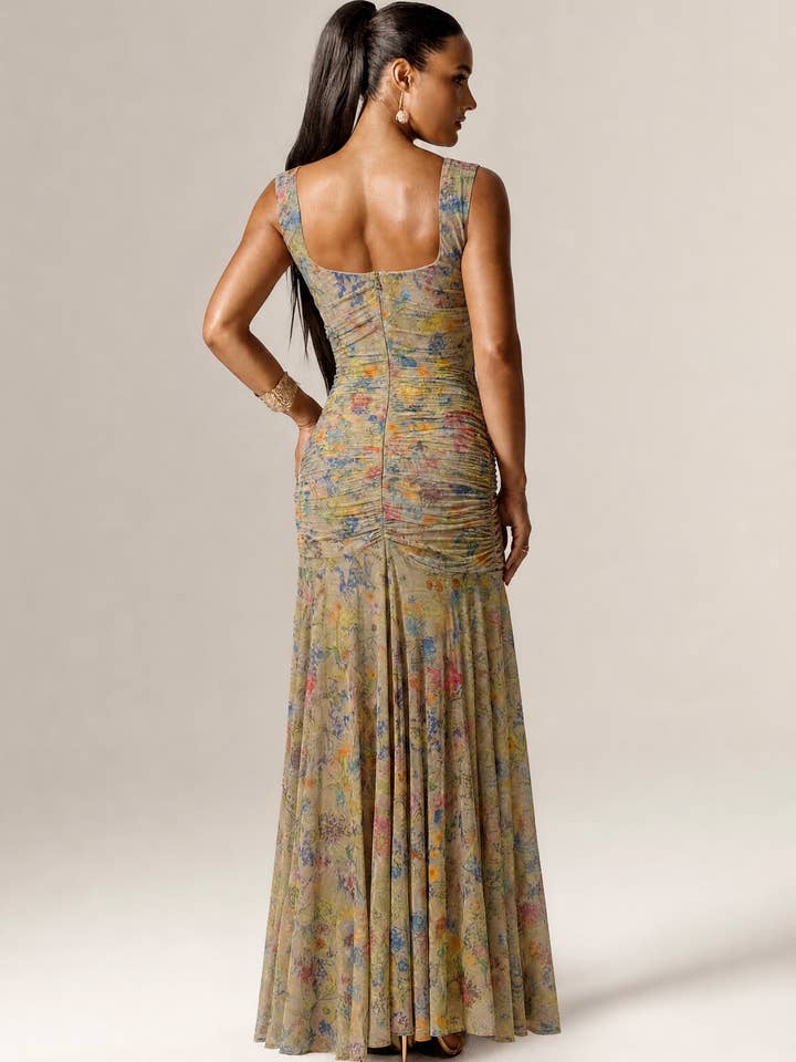 Lynda Scoop Neck Mesh Maxi Dress - Botanical Garden
