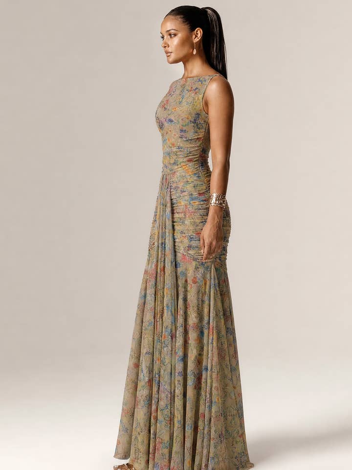 Lynda Scoop Neck Mesh Maxi Dress - Botanical Garden