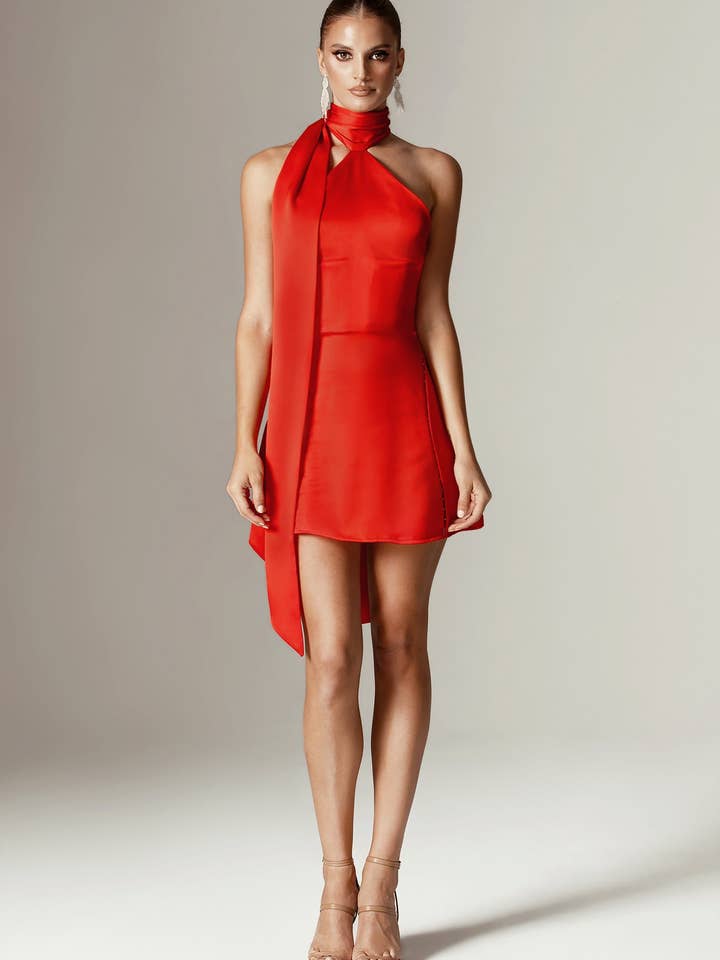Orla Bow Back Mini Dress - Red