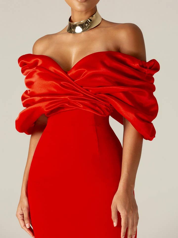 Maribel Ruffle Shoulder Crepe Mini Dress - Red