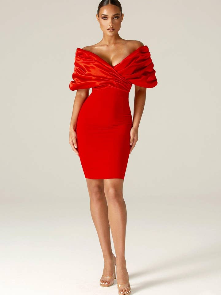 Maribel Ruffle Shoulder Crepe Mini Dress - Red