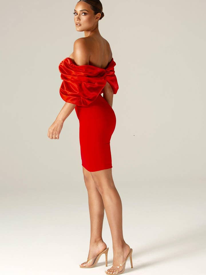 Maribel Ruffle Shoulder Crepe Mini Dress - Red