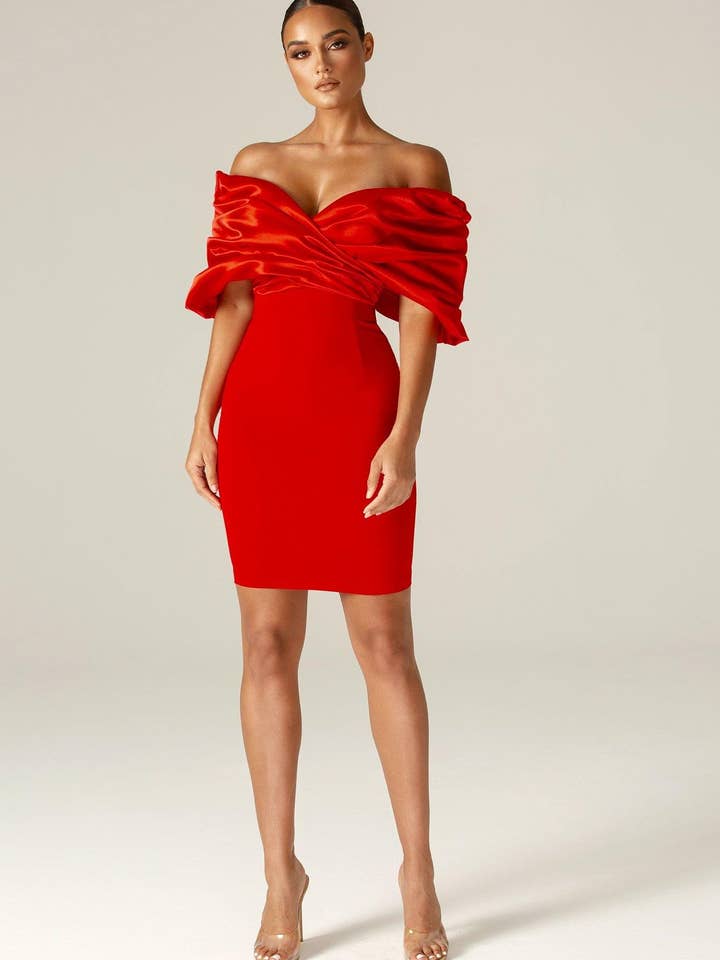 Maribel Ruffle Shoulder Crepe Mini Dress - Red