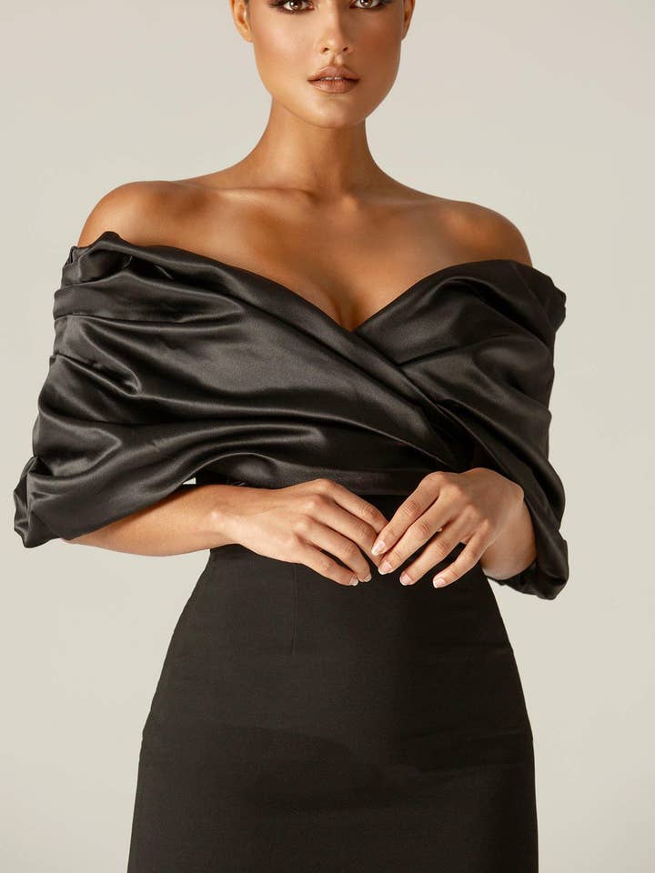 Maribel Ruffle Shoulder Crepe Mini Dress - Black