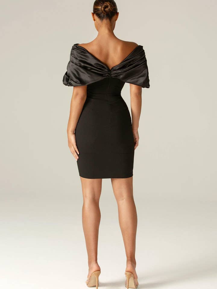 Maribel Ruffle Shoulder Crepe Mini Dress - Black