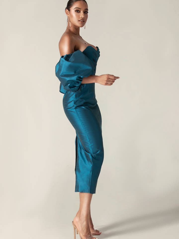 Tiffany Puff Sleeve Dupioni Maxi Dress - Royal Blue