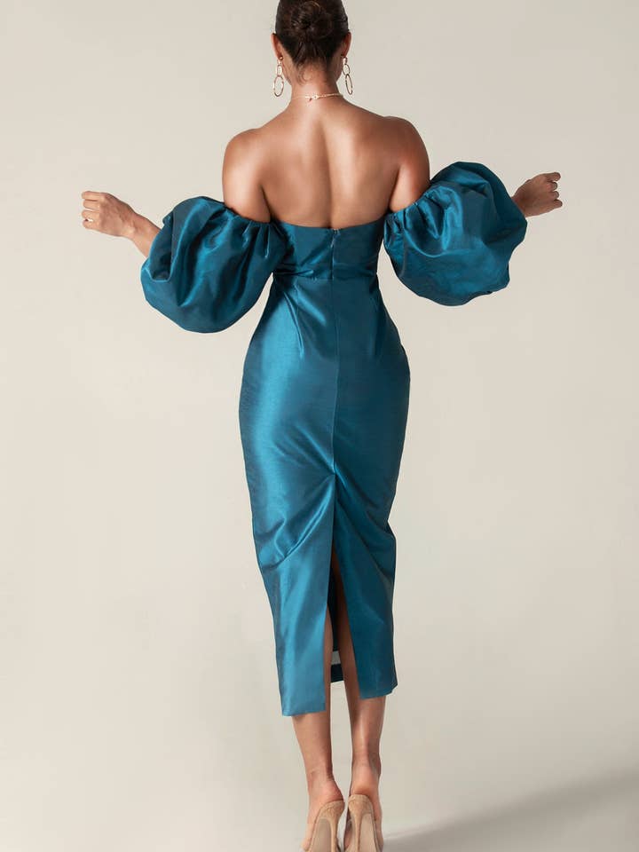 Tiffany Puff Sleeve Dupioni Maxi Dress - Royal Blue