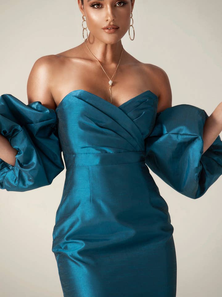 Tiffany Puff Sleeve Dupioni Maxi Dress - Royal Blue