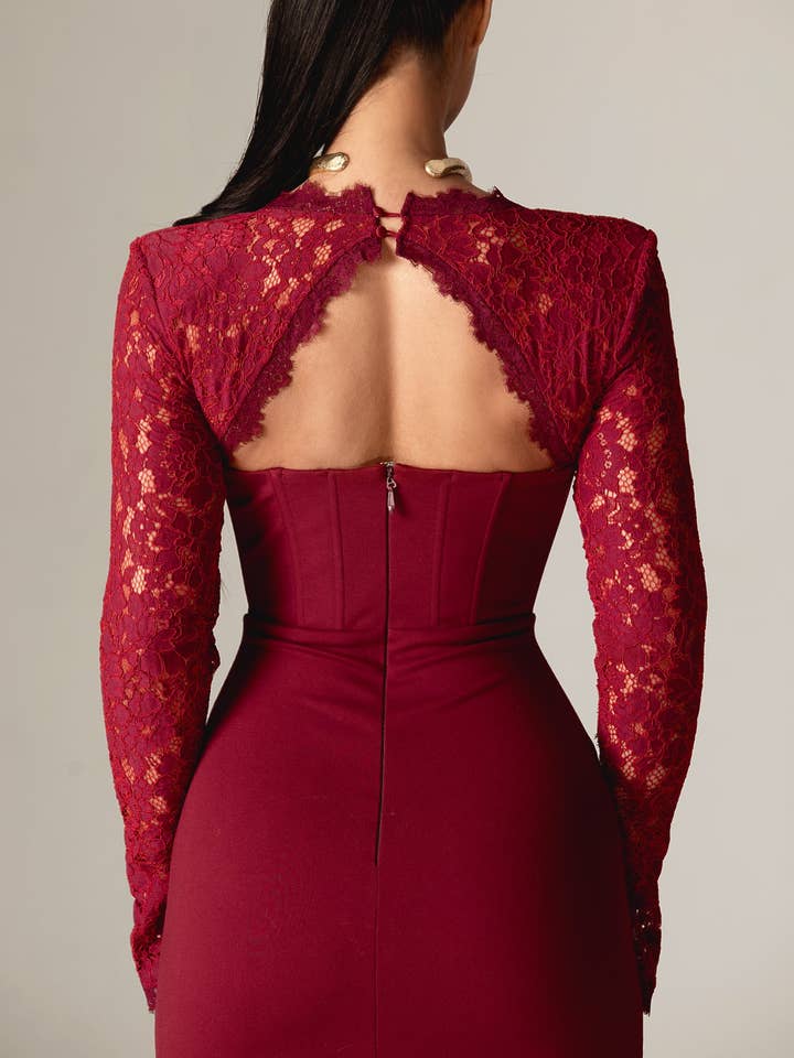 Elba Guipure Lace Corset Mini Dress - Maroon