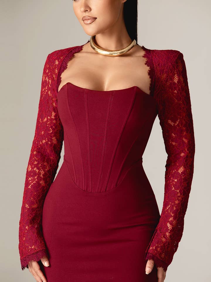 Elba Guipure Lace Corset Mini Dress - Maroon