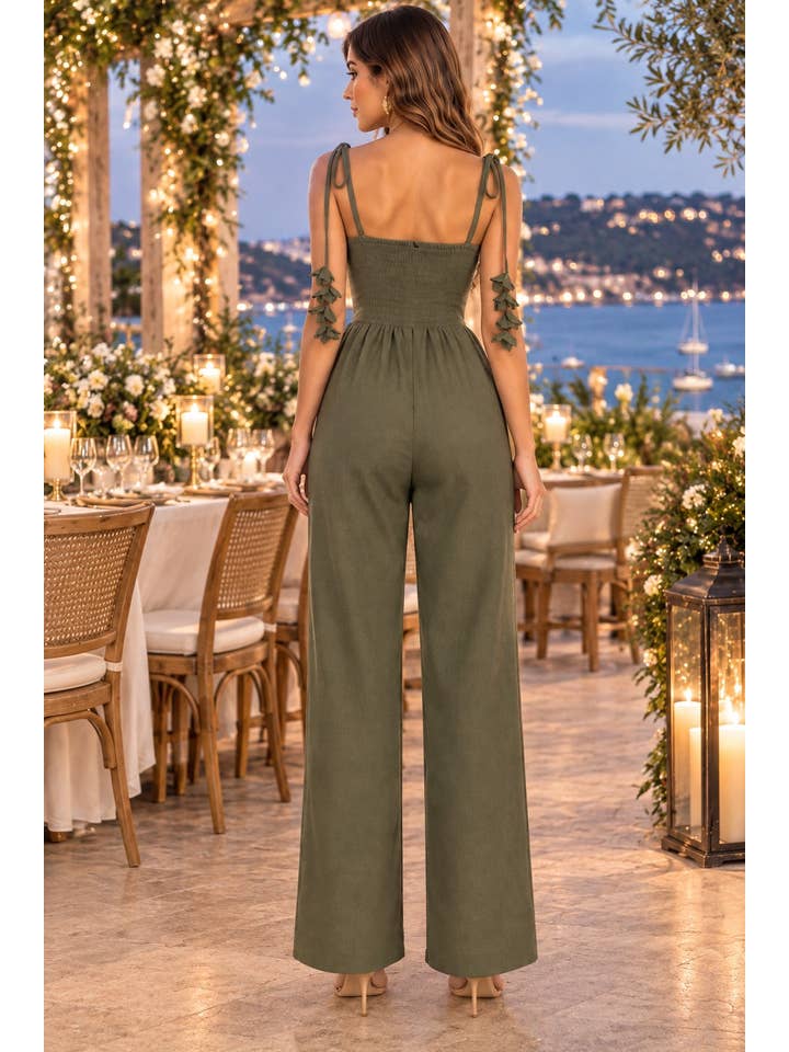 Willow Cascade Wide Leg Jumpsuit - Olive