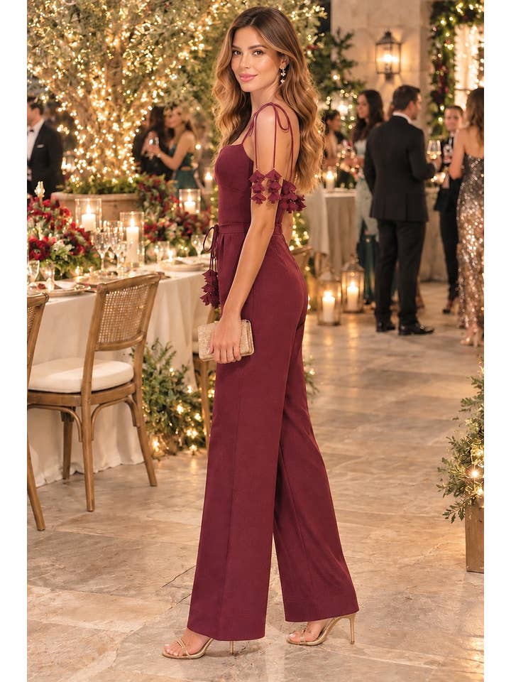 Willow Cascade Wide Leg Jumpsuit - Wine