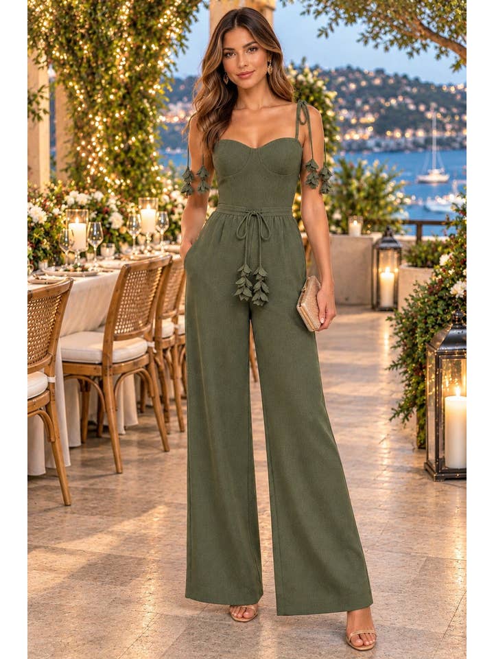 Willow Cascade Wide Leg Jumpsuit - Olive