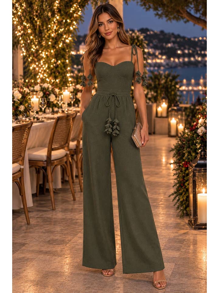 Willow Cascade Wide Leg Jumpsuit - Olive