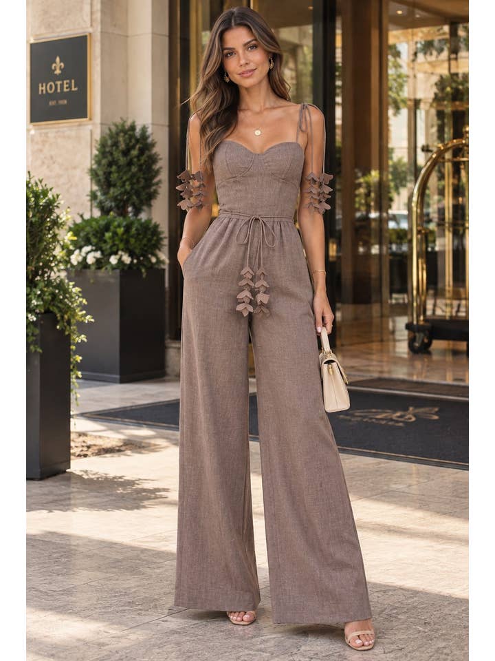 Willow Cascade Wide Leg Jumpsuit - Brown