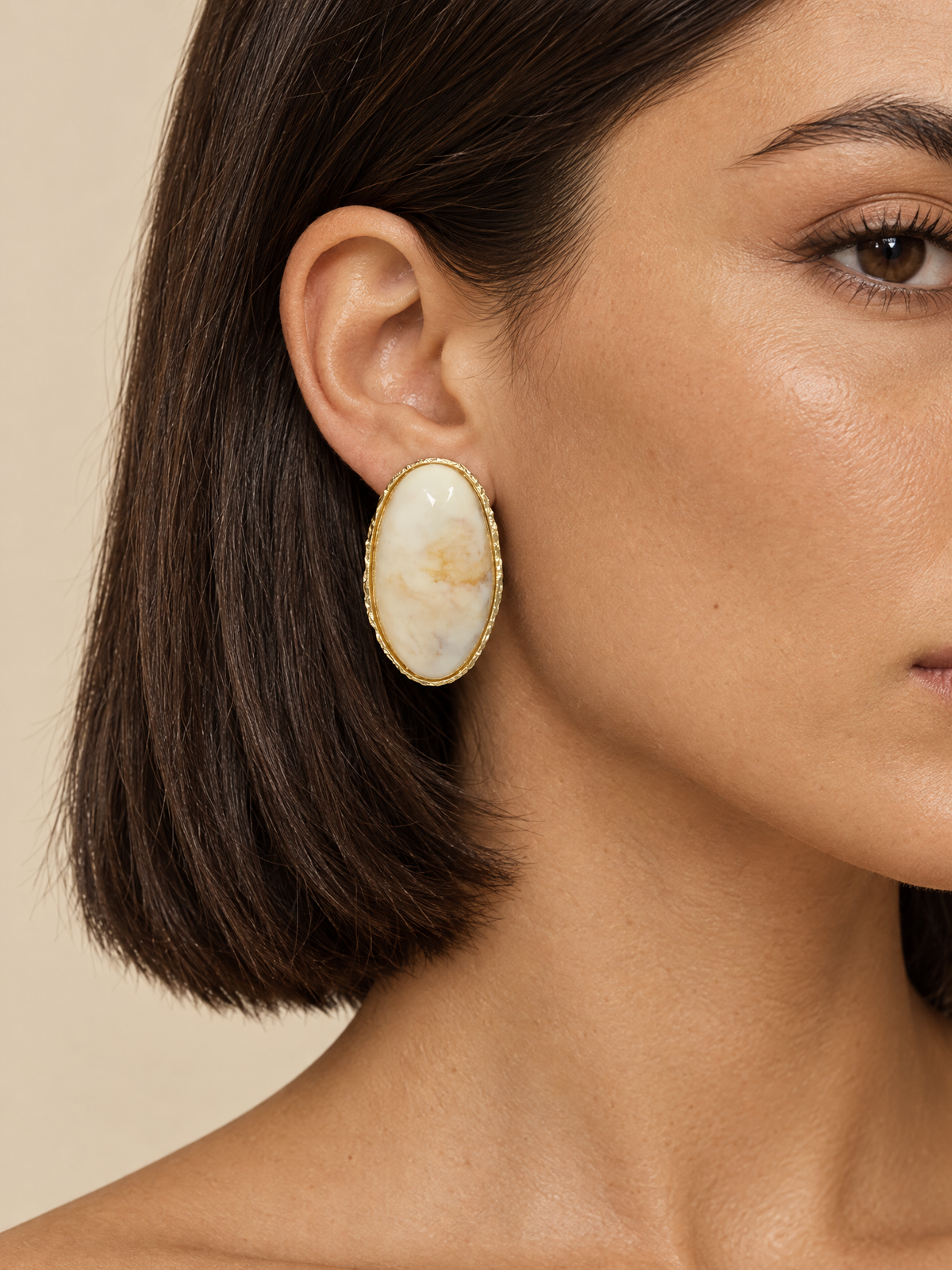 ATTICO gold-ivory-oval-earrings closeup