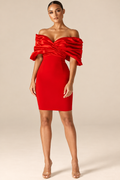 ATTICO Maribel Ruffle Shoulder Crepe Mini Dress Red luxury editorial