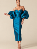 ATTICO Royal Blue Tiffany Maxi Dress model with warm beige background