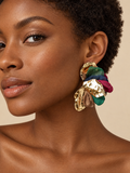 ATTICO editorial on-model view — Sculpted Floral Petal Earrings, Dark Multi / Gold
