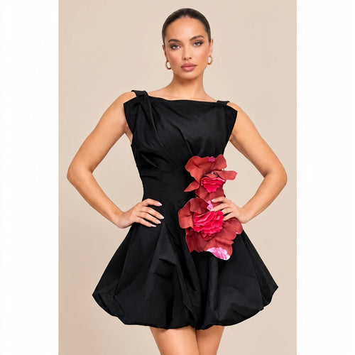 3D Floral Accent Mini Dress