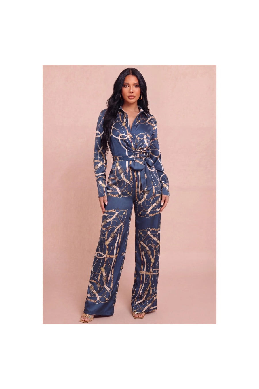 Baroque Print Satin Jumpsuit
