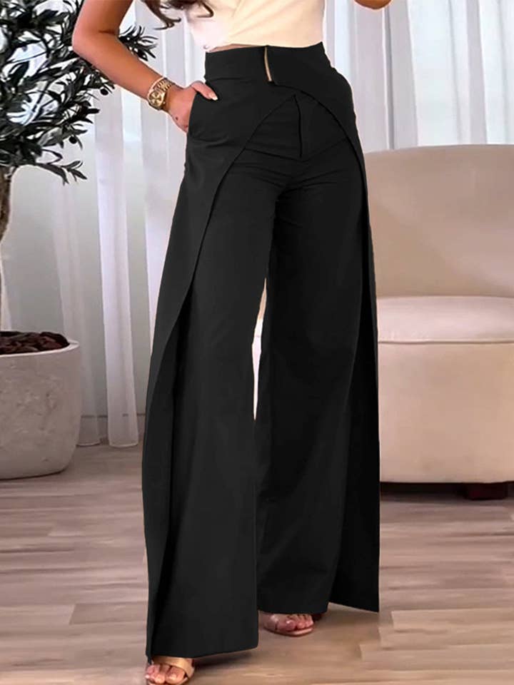 Asymmetric draped wide leg pants - Black