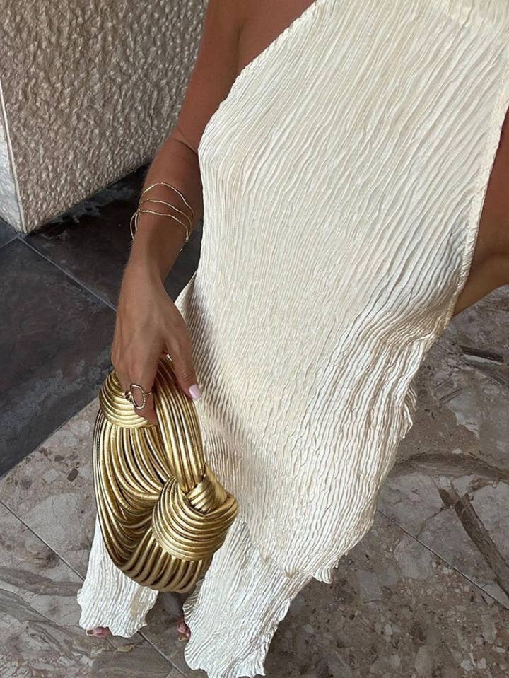 Pleated halter top and wide leg pants set - Beige - View 3