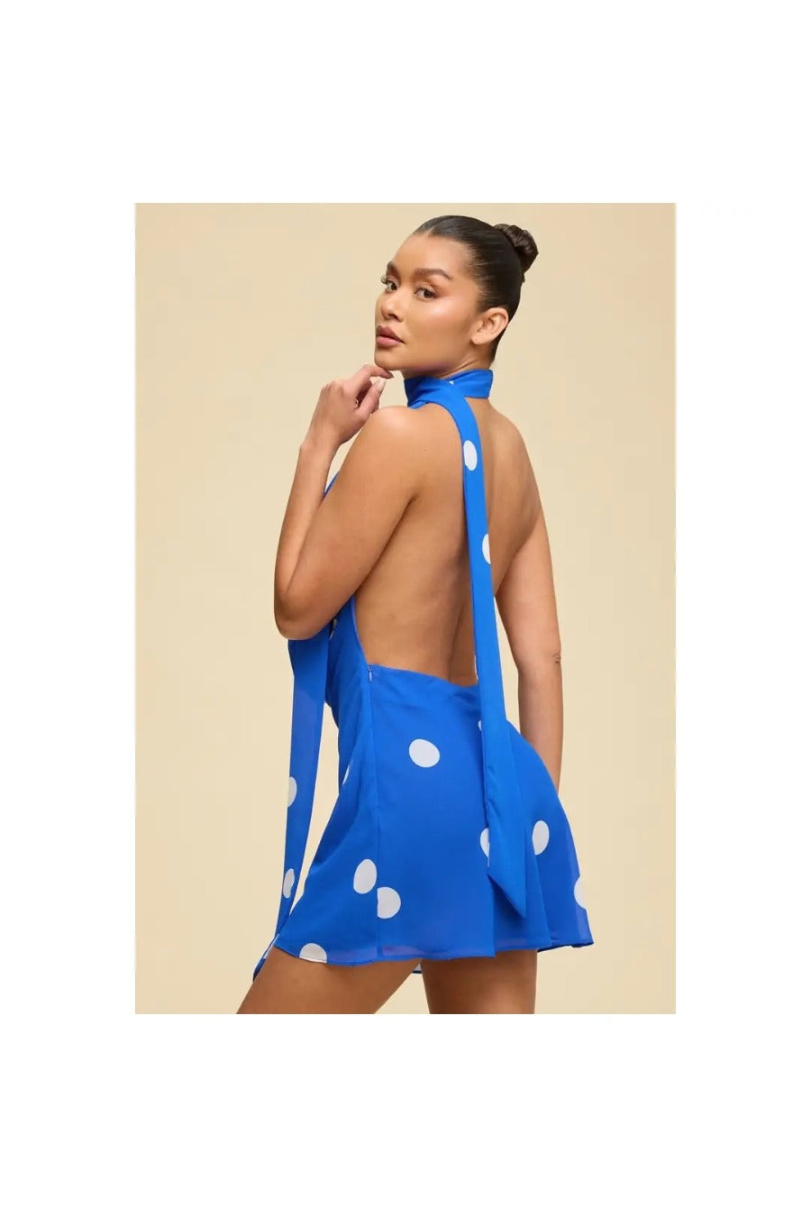 Polka Dot Drape Cowl Dress